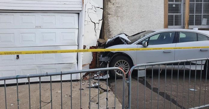 The car plows into the building during the early morning horror strike when police sped to the scene

