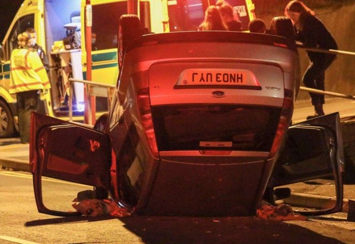 Rochester man arrested on suspicion of drink-driving after the car flipped on the roof on Onslow Road

