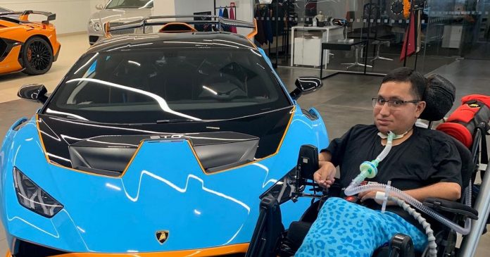 Supercar convoy for sports car enthusiasts with severe muscle wasting disease who started the YouTube channel 