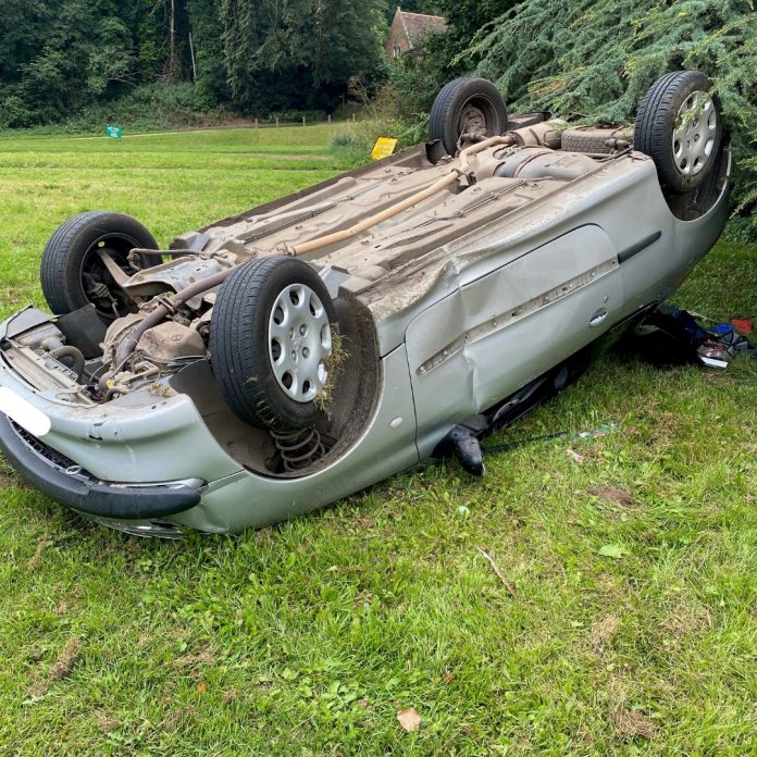 Car fell on roof in an accident near Henley

