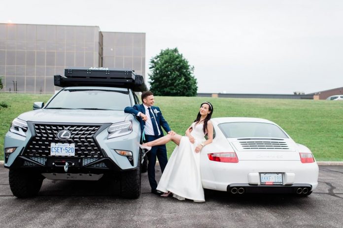 Cars played a huge part at Lisa Marie Chen and Lelan Leontowich’s wedding.