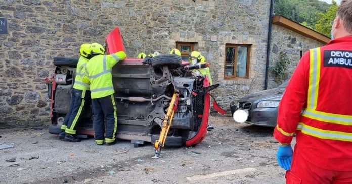 Dartmoor driver trapped in overturned car rescued by firefighters

