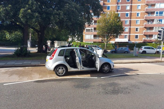 Southsea Road closed after car and minibus crash that set the car on fire


