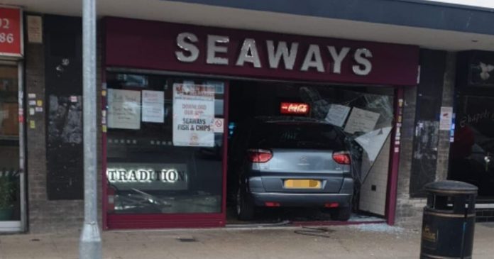 Firefighters called after a car pulled into a fish and chip shop in Waltham Cross

