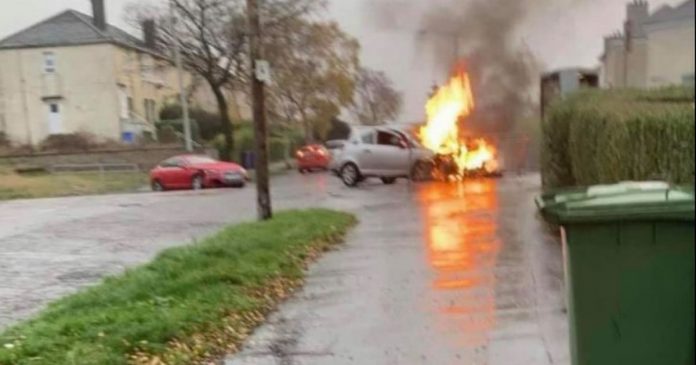 Car goes up in flames on Scots Street after an accident when two drivers drove to the hospital

