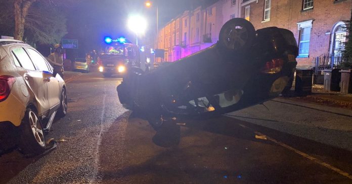 Road closed after car lands on roof in Wolverhampton accident

