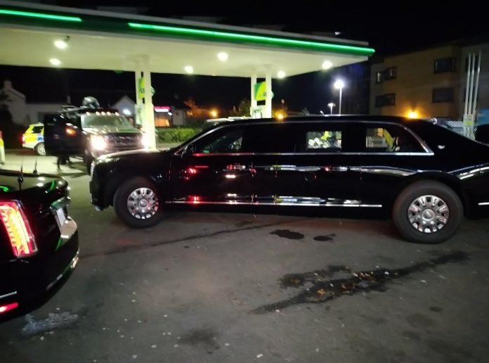 Drivers are stunned when US President Joe Biden's car pulls up at the petrol station in Edinburgh

