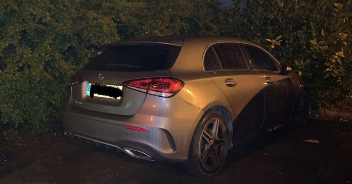 Police find a stolen Mercedes hidden in a corner of the Salford parking lot

