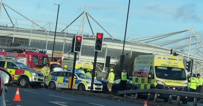 999 crews cut woman out of car after an accident near the Coventry Building Society Arena

