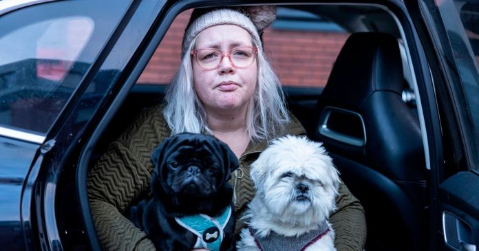 Nurse sleeps in her car with her two dogs and washes in supermarket toilets

