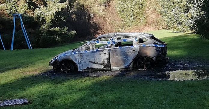 Car torched in Scots park as police launch hunt for those responsible

