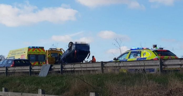 One rushed to hospital after car flips on M62 with motorway shut for hours
