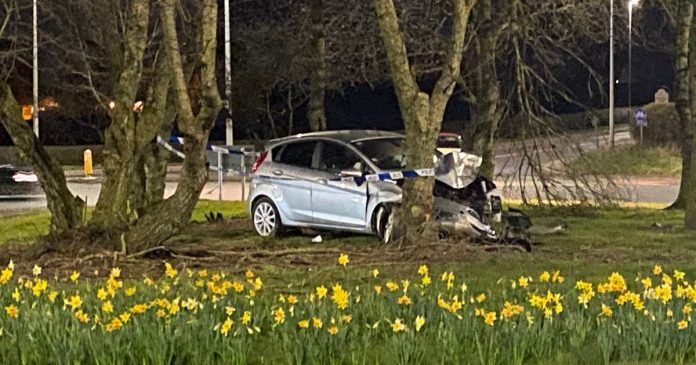 Smashed-up car left on Cheshire roundabout for days after crash
