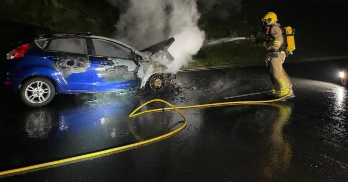Car becomes engulfed in flames near Manchester Airport
