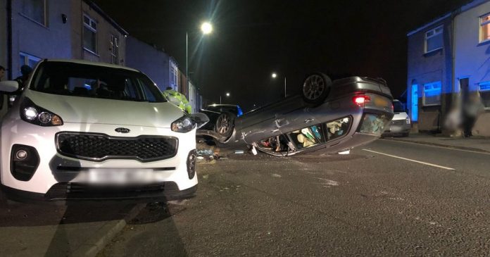 Drug-drive suspect arrested after three-vehicle crash in Hindley leaves car on its roof
